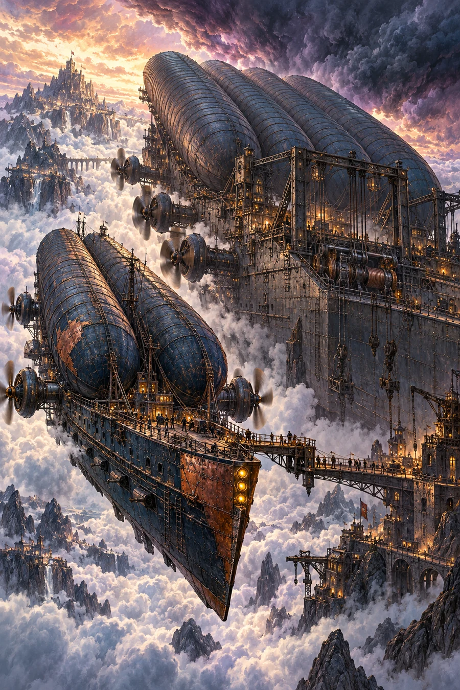 The Unbroken approaches the immense armored salvage fortress Leviathan.